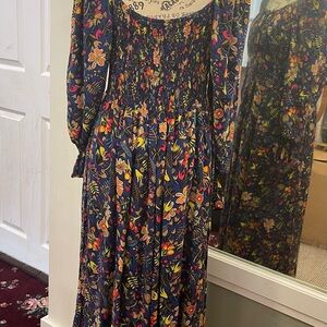 Yellow and Red Pleated Sundress with Bishop Sleeves loop